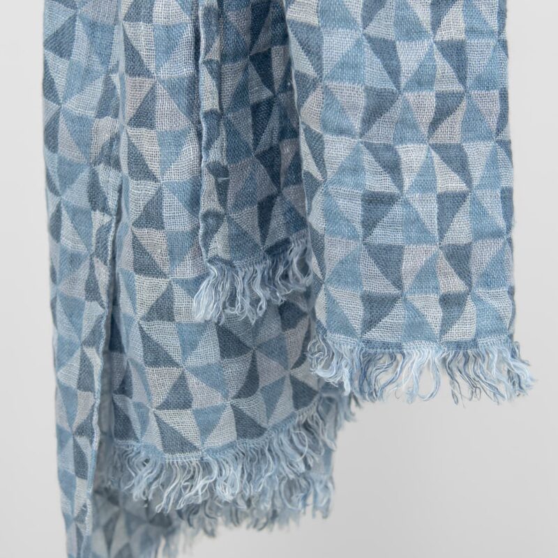 Blue linen shawl with fringe on ends