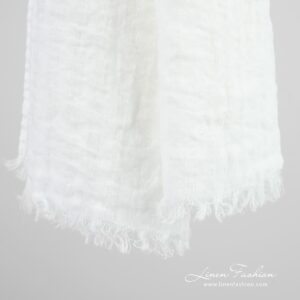 COPEN white linen shawl with fringes