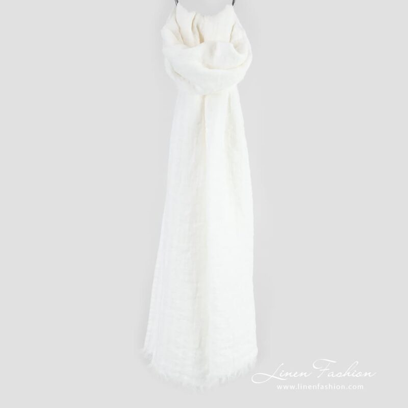 COPEN white linen shawl in openweave stripes