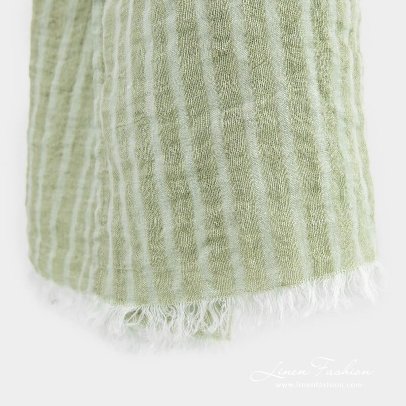 COPEN greenish linen shawl with white fringes