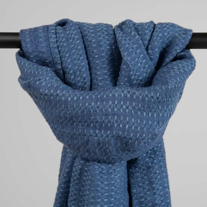 Washed linen blue shawl, small pattern