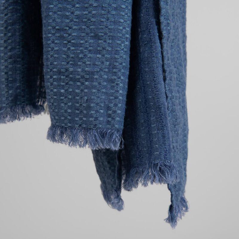 Washed linen blue shawl, with fringe