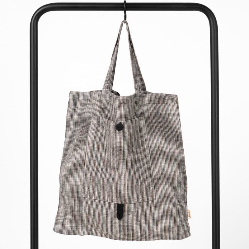 Multicolour checked linen tote bag