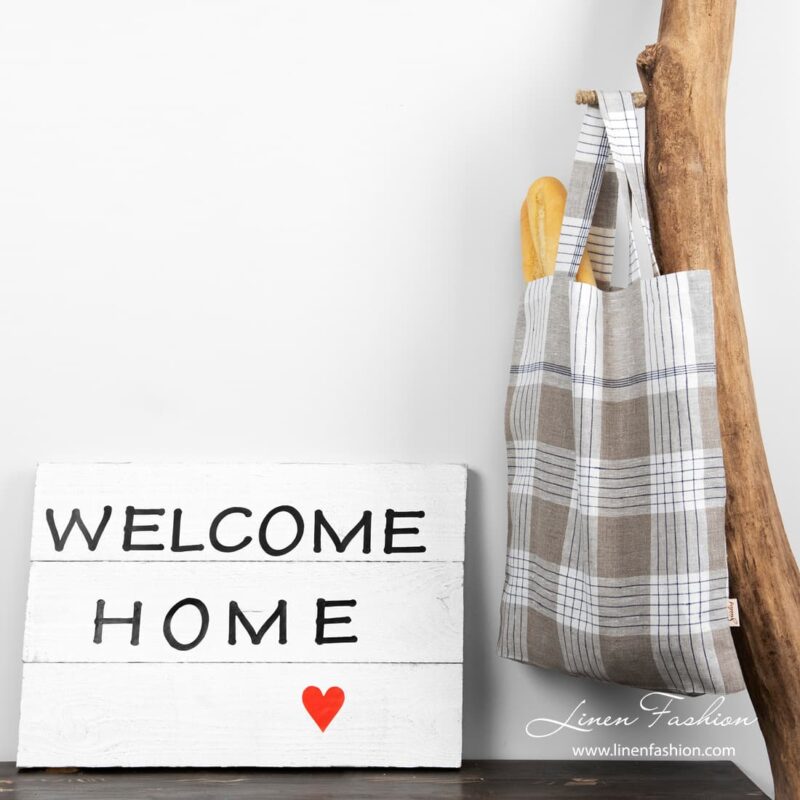 Grey linen shopper bag, mandi.