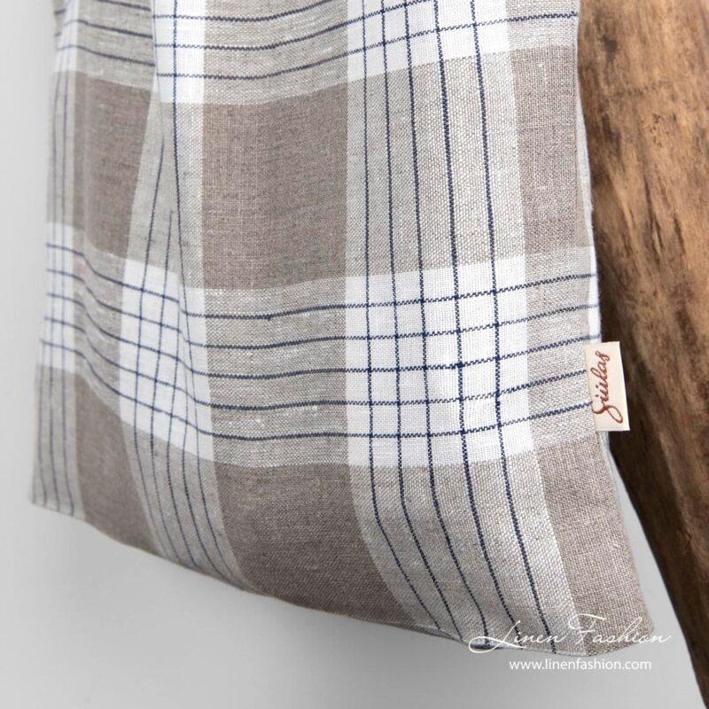 Mandi linen shopper bag, grey, blue.