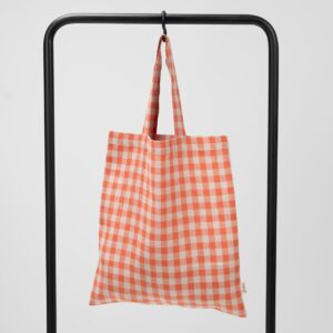 orange checked linen bag