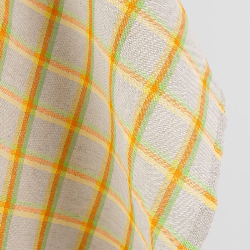 Grey linen cotton fabric in colourful checks, 150cm width