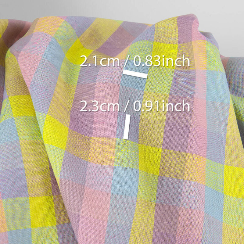 Colourful checked linen cotton fabric, 150cm width