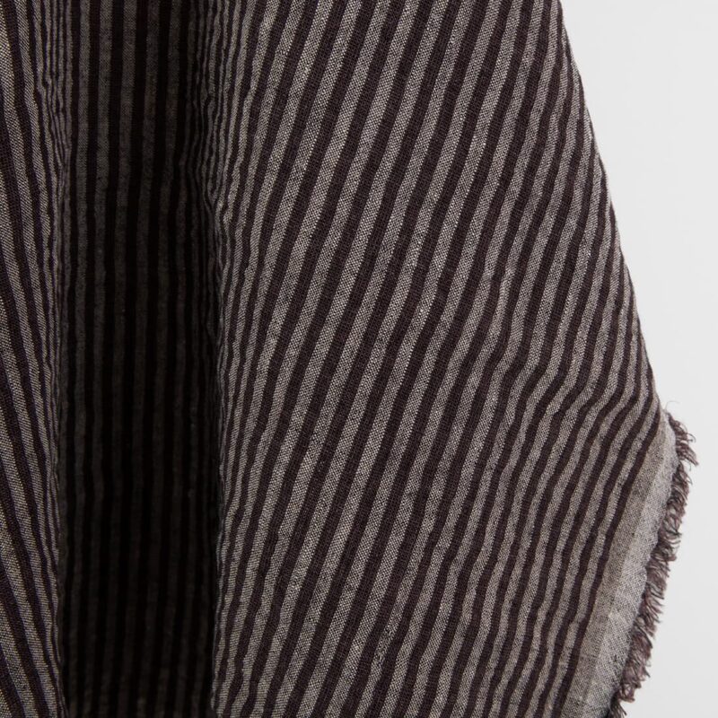 Brown striped linen wool blend fabric, washed, 145cm width