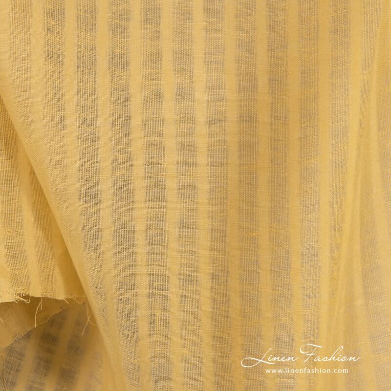 Striped 100% linen fabric in yellow colour.