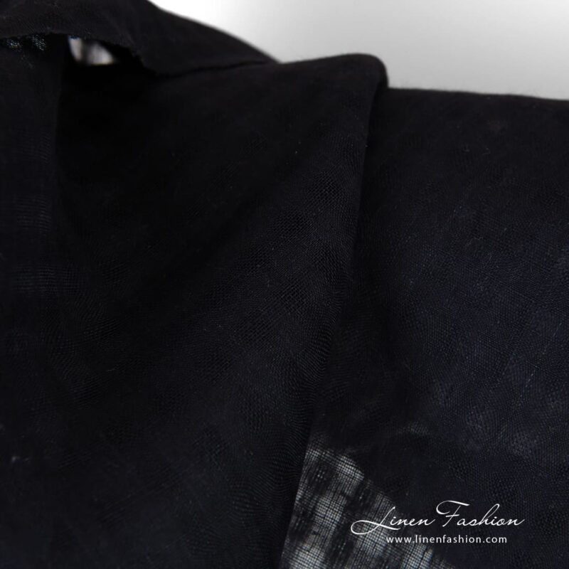 Solid black linen fabric in transparent checks, 150cm width