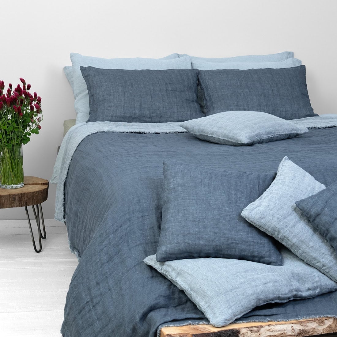 Grey linen bedspread
