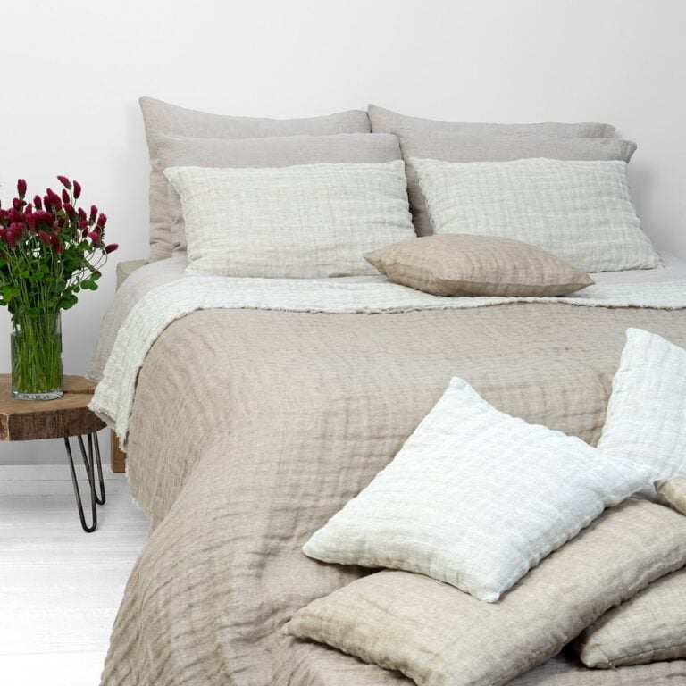 Beige linen bedspread