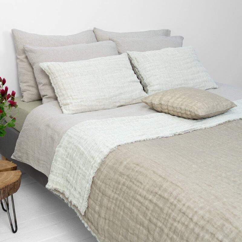 Beige linen bedspread, large sizes