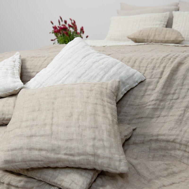 Beige linen bedspread, double-layer
