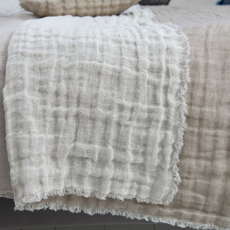 Beige linen bedspread, washed fabric