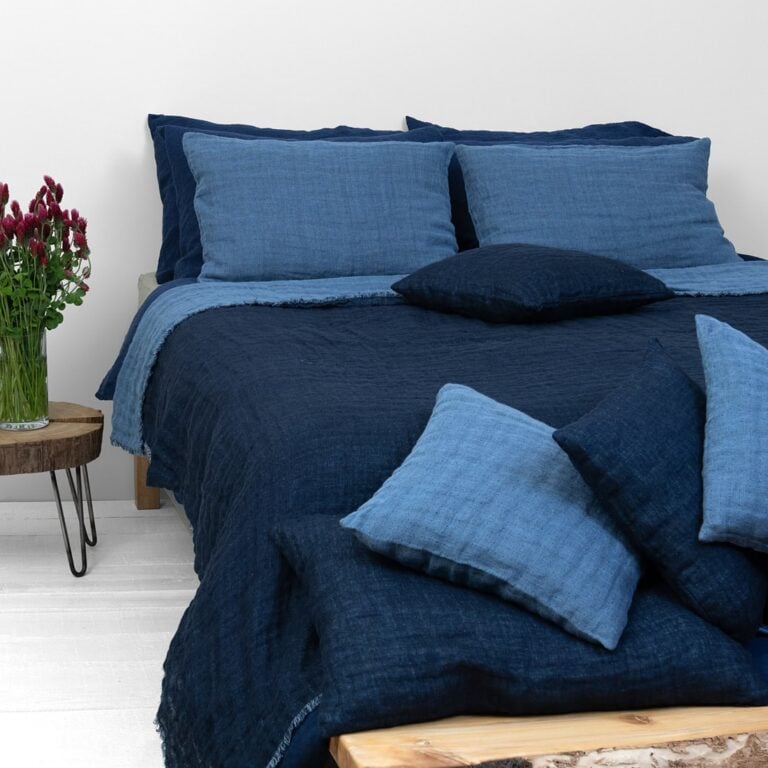 Blue linen bedspread