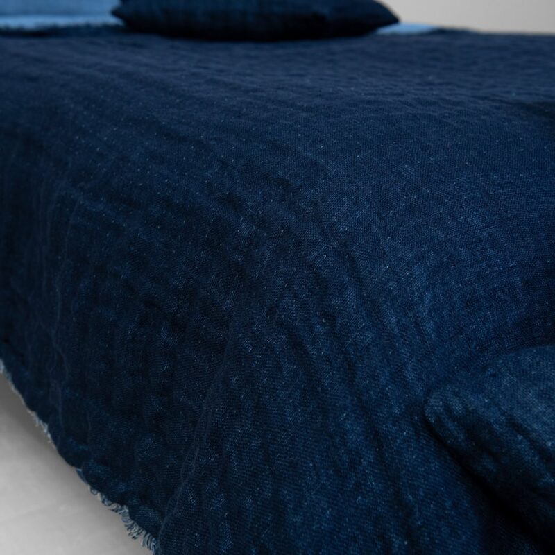 Blue linen bedspread, pure linen