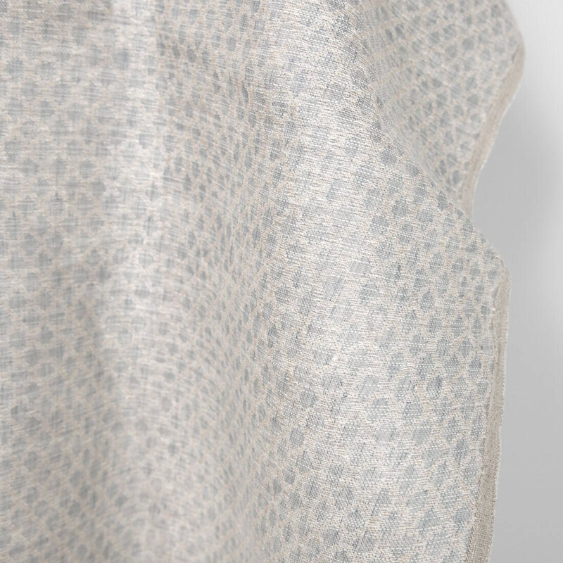 Linen cotton fabric grey beige diamonds, fabric edge