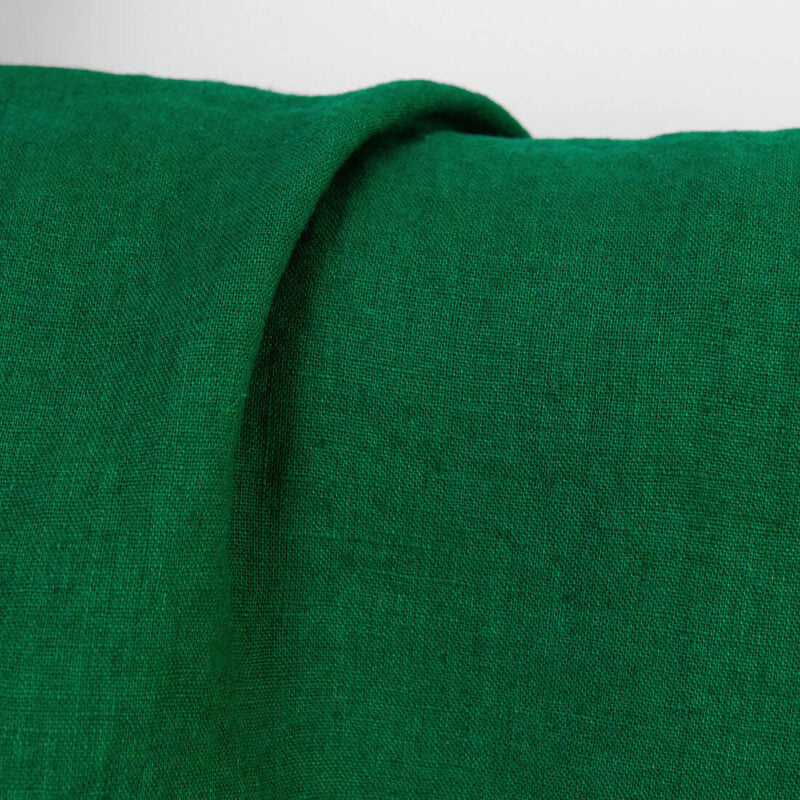 Linen fabric plain dark cool green, washed, 145cm width