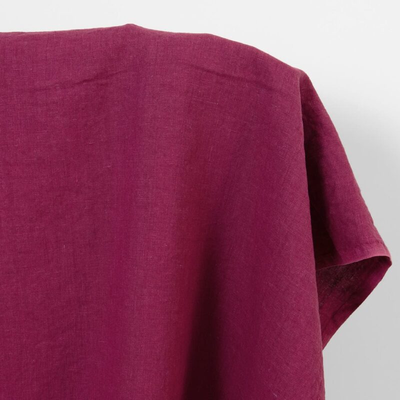 Linen fabric plain burgundy, washed