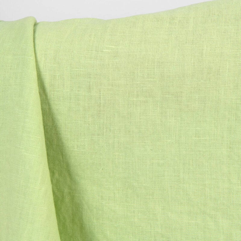 Linen fabric plain pale green, washed, plain weave