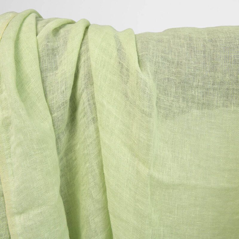 Washed linen gauze fabric plain pale green, 145cm.