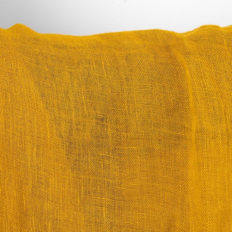 Sheer linen fabric golden ochre, washed, transparent
