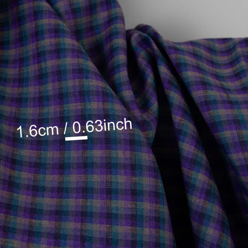 Linen fabric with violet checks, for clothing