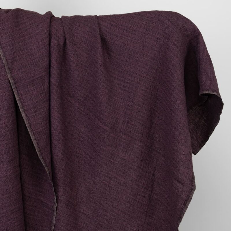 Violet linen fabric in tweed, washed