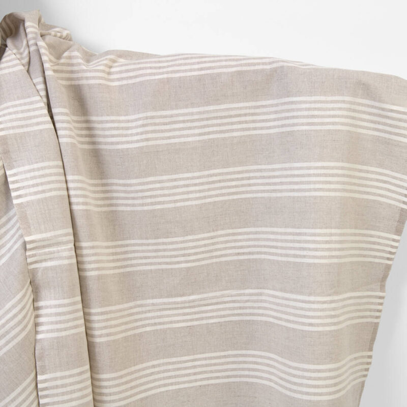 Linen cotton fabric natural with off-white stripes