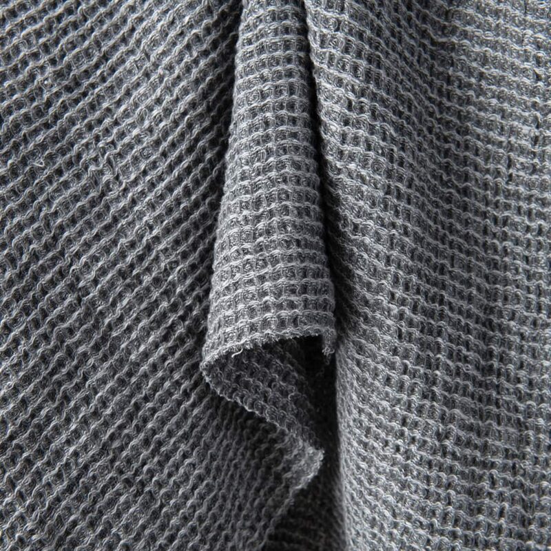 Heavy linen fabric grey waffle, washed, very thick soft fabric