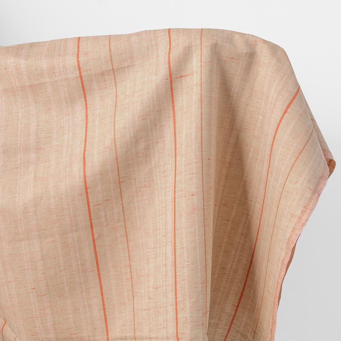 Linen cotton fabric green orange melange with stripes
