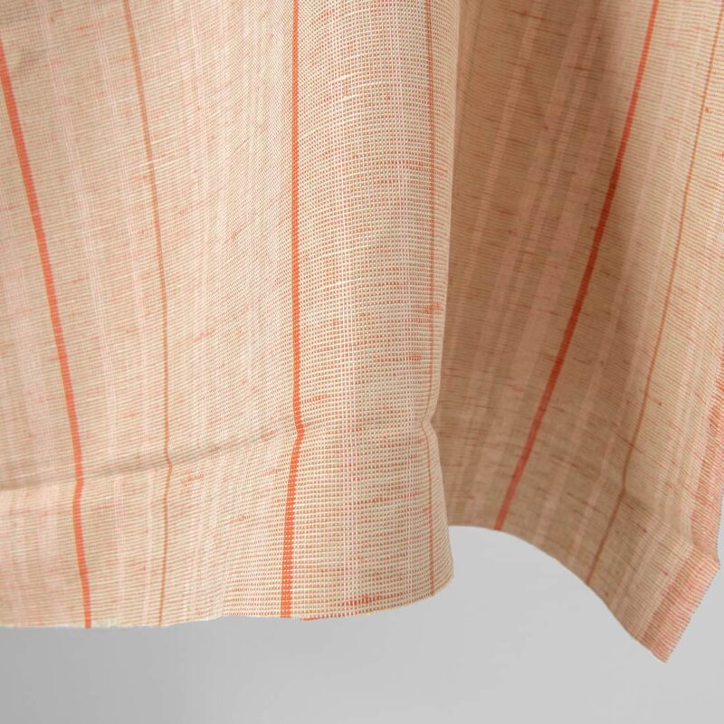 Linen cotton fabric green orange melange with stripes
