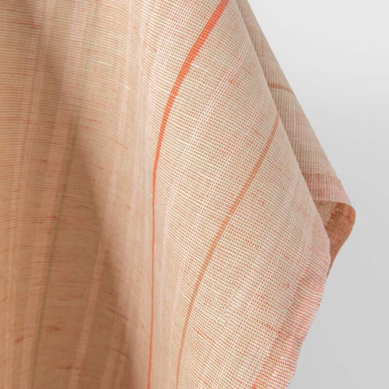 Linen cotton fabric green orange melange with stripes, 160cm width