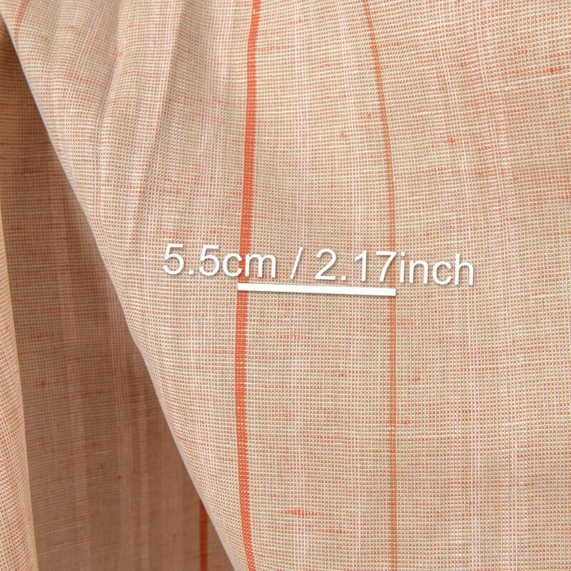 Linen cotton fabric green orange melange with stripes, with measurements
