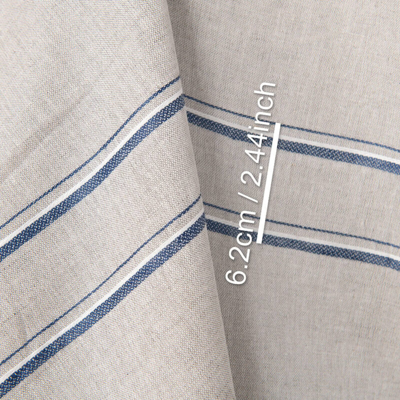 Linen cotton fabric white and natural melange with blue stripes, with measurements