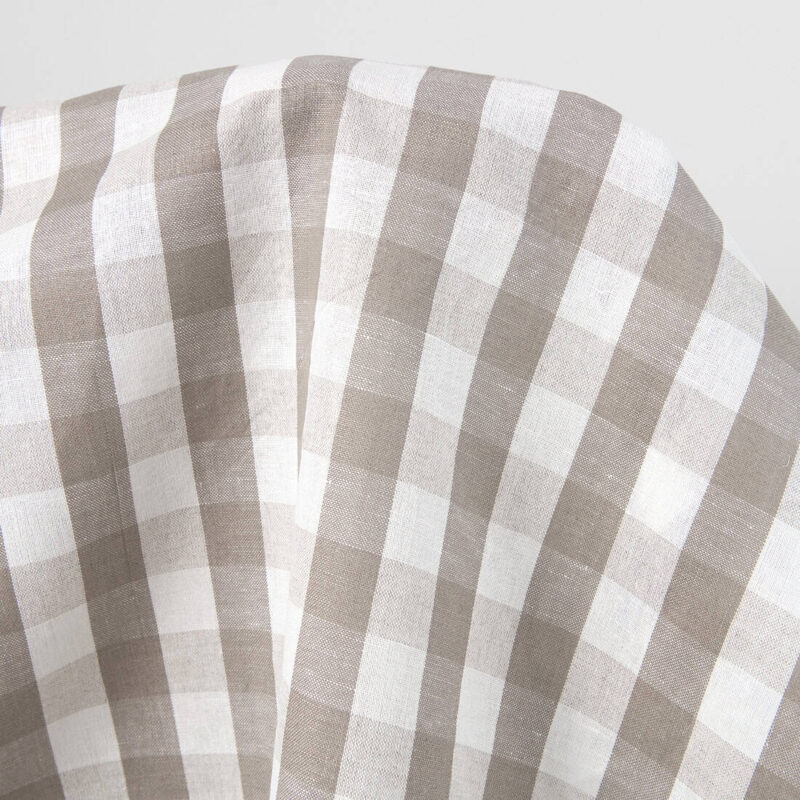 Linen cotton fabric dark beige and white checks