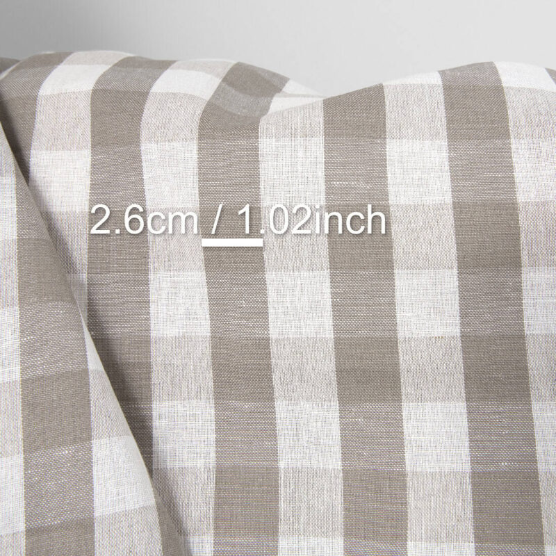 Linen cotton fabric dark beige and white checks, with measurements