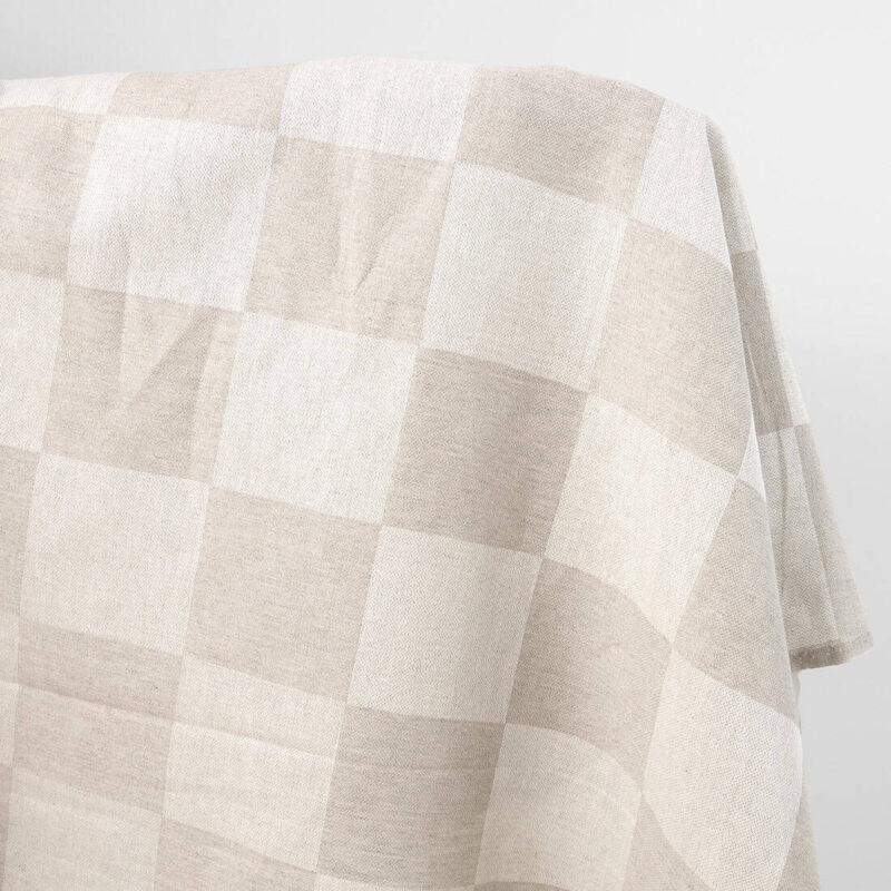 Linen cotton fabric natural and white satin checks, 180cm width
