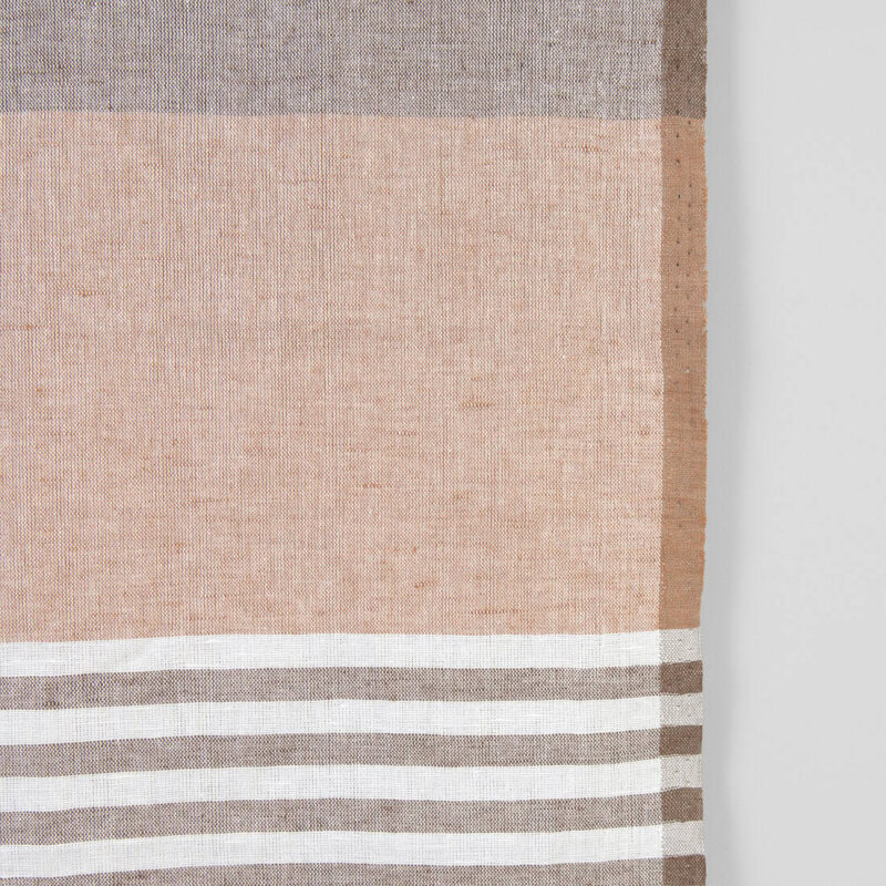 Narrow linen cotton fabric white with various brown stripes, 50cm width