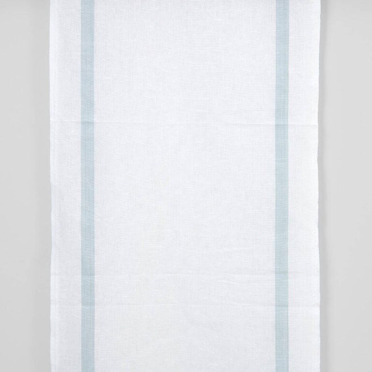 Narrow linen cotton fabric white with blue stripes