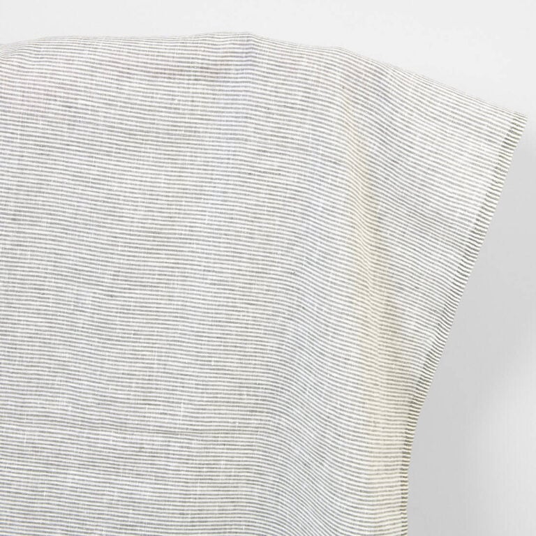 Linen fabric white with green-grey stripes