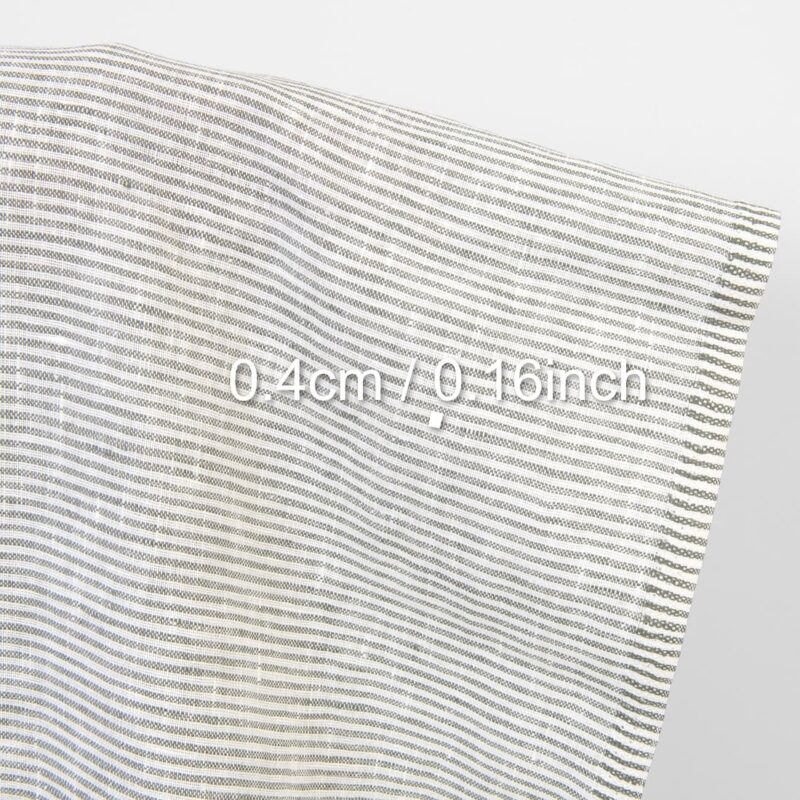 Linen fabric white with green-grey stripes, with measurements