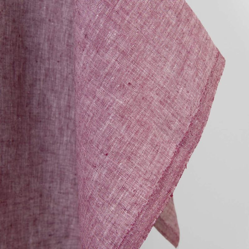 Linen fabric beetroot red and white melange with stripes, pure linen