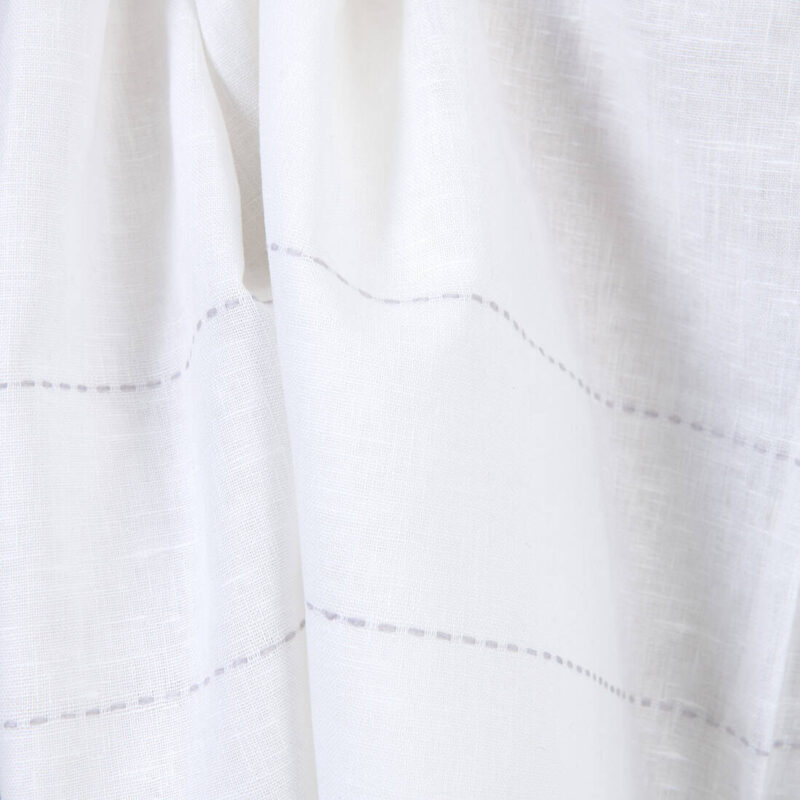 Linen fabric white with grey dashed stripes, pure linen
