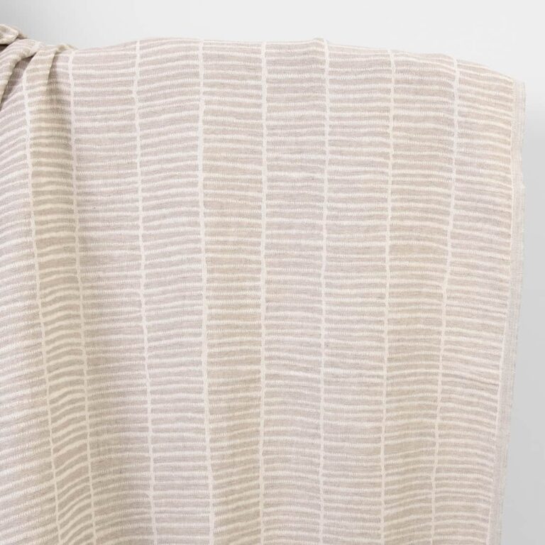 Linen cotton fabric off-white and natural jacquard, washed