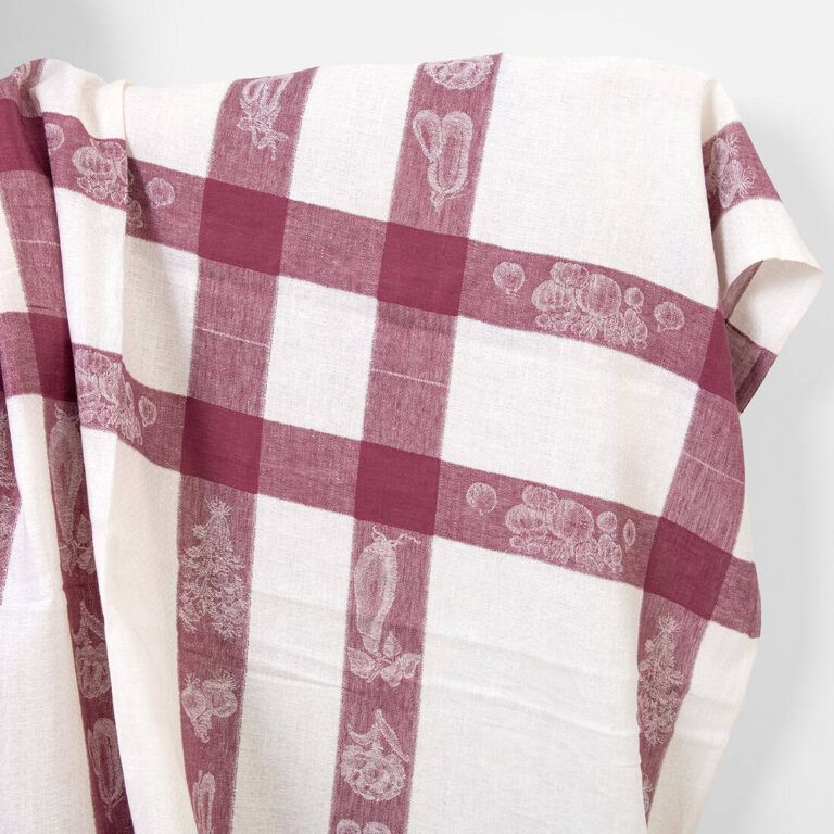 Linen fabric white with chestnut brown stripes jacquard