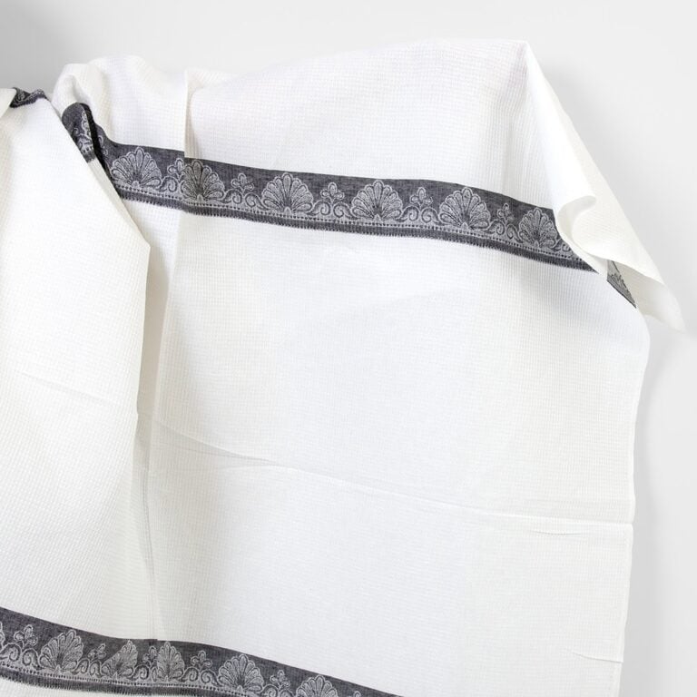 Linen cotton fabric white waffle with black stripes