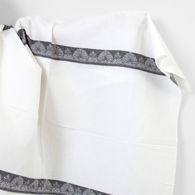 Linen cotton fabric white waffle with black stripes